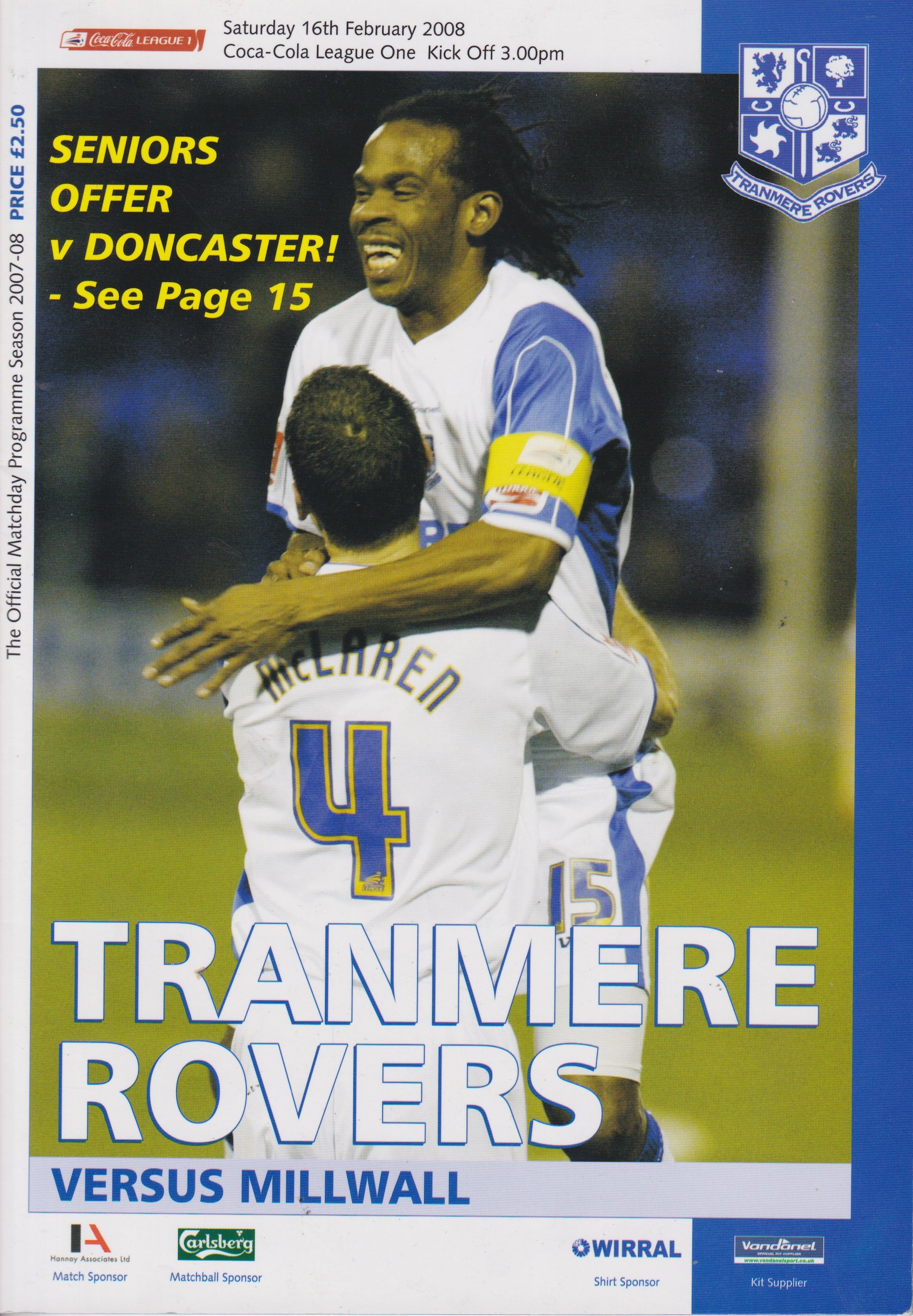 Tranmere Rovers v Millwall match programme